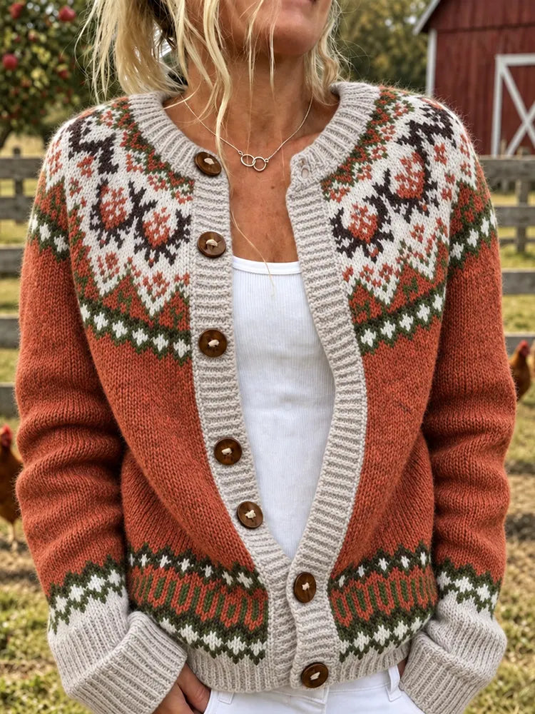 Women's Vintage Fair Isle Art Knit Cardigan
