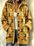 Women's Casual Printed Knitted Fabric Plush Jacket Cardigan