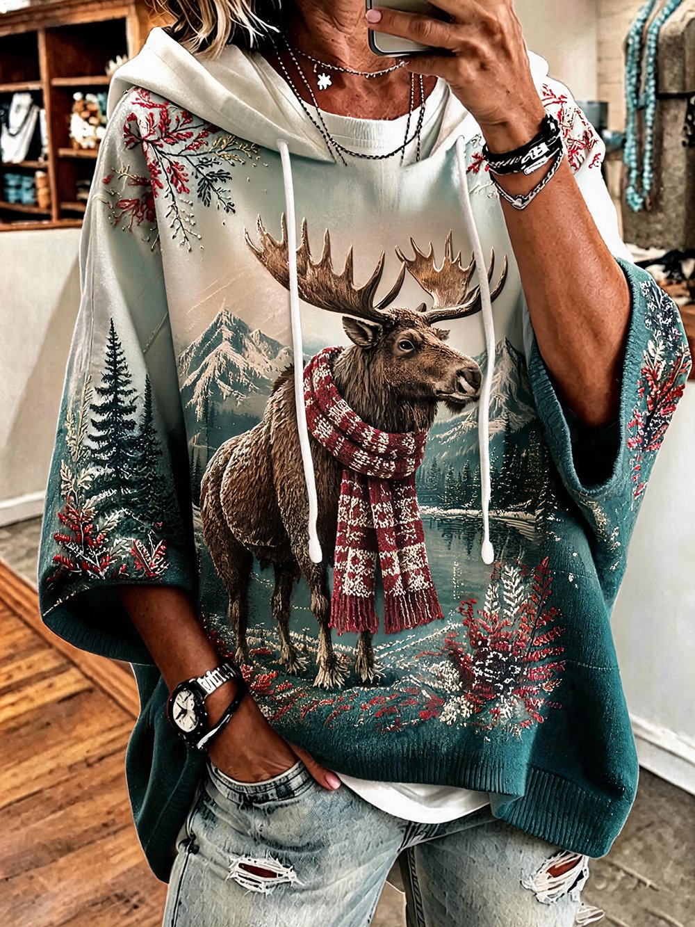 Women's Retro Autumn Animal Print Hooded Sweatshirt