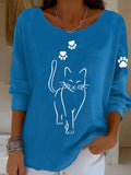 Women'S Cat Print Casual  T-Shirt