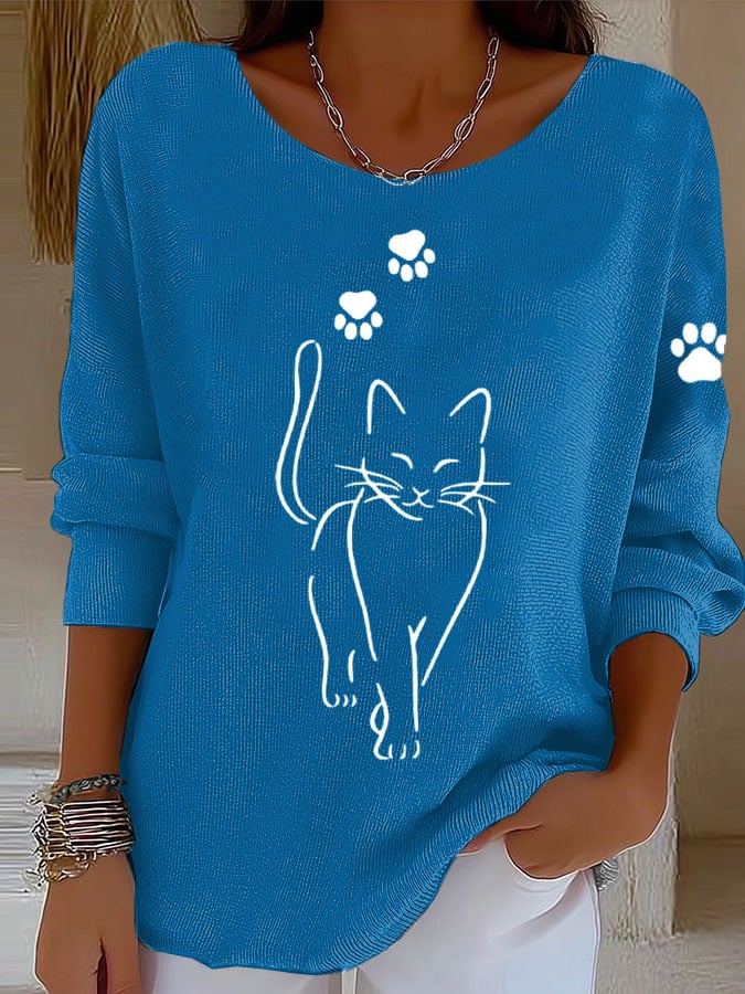 Women'S Cat Print Casual  T-Shirt