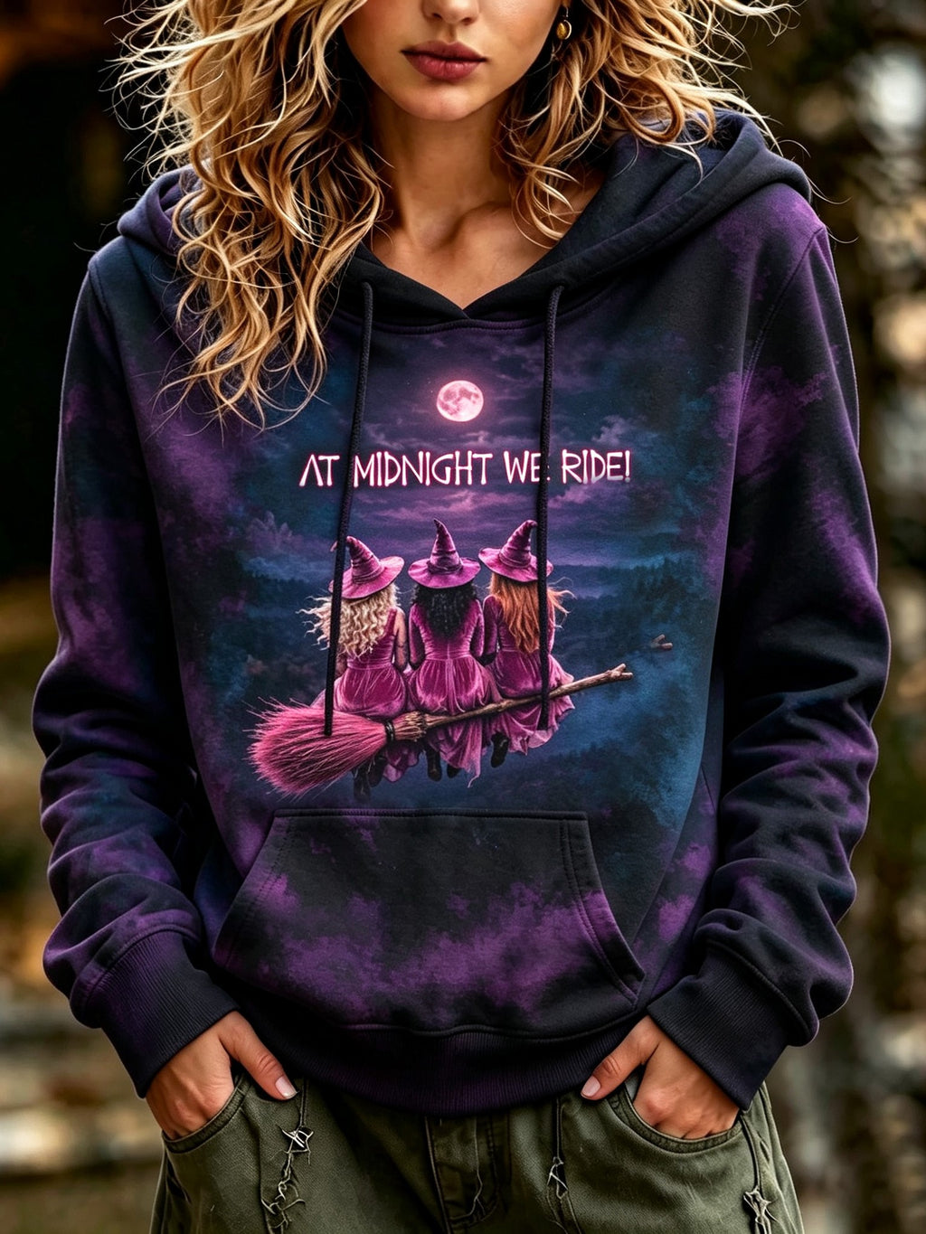 Women's Retro Halloween Witch Print Hoodie