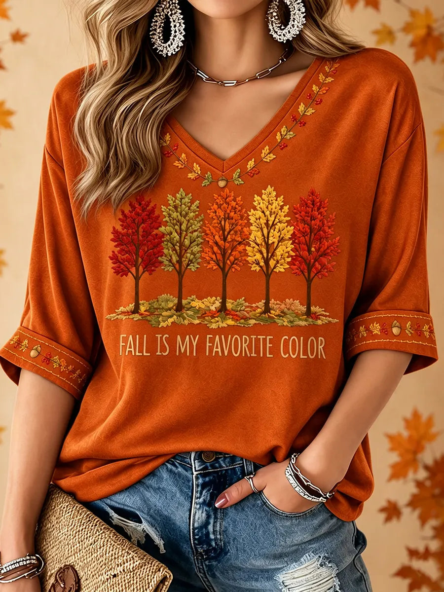 Fall Is My Favorite Color  Women's V-neck T-shirt With Mid-length Sleeves