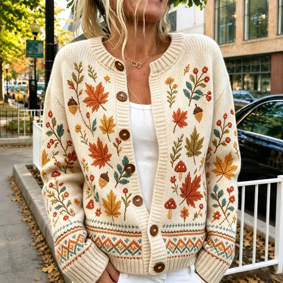 Women's Vintage Autumn Floral Print Casual Cardigan Sweater