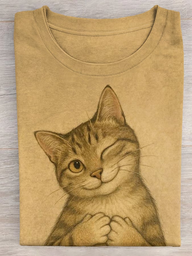🐾Buy 3 Save 10%🐱Women's Cute Animal Cat Pattern Print Round Neck T-Shirt💛100% For Shelter Pets🐱🐶