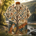 Men's Retro Bohemia Fox In Fall Forest Graphic Print Short Sleeve Shirt