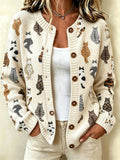 Women's Retro Cat Print Sweater Jacket