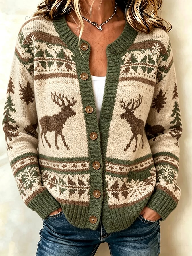 Women's Casual Printed Knit Cardigan