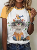 Women's Animal Cute Cat Graphic Print Raglan Comfortable T-shirt