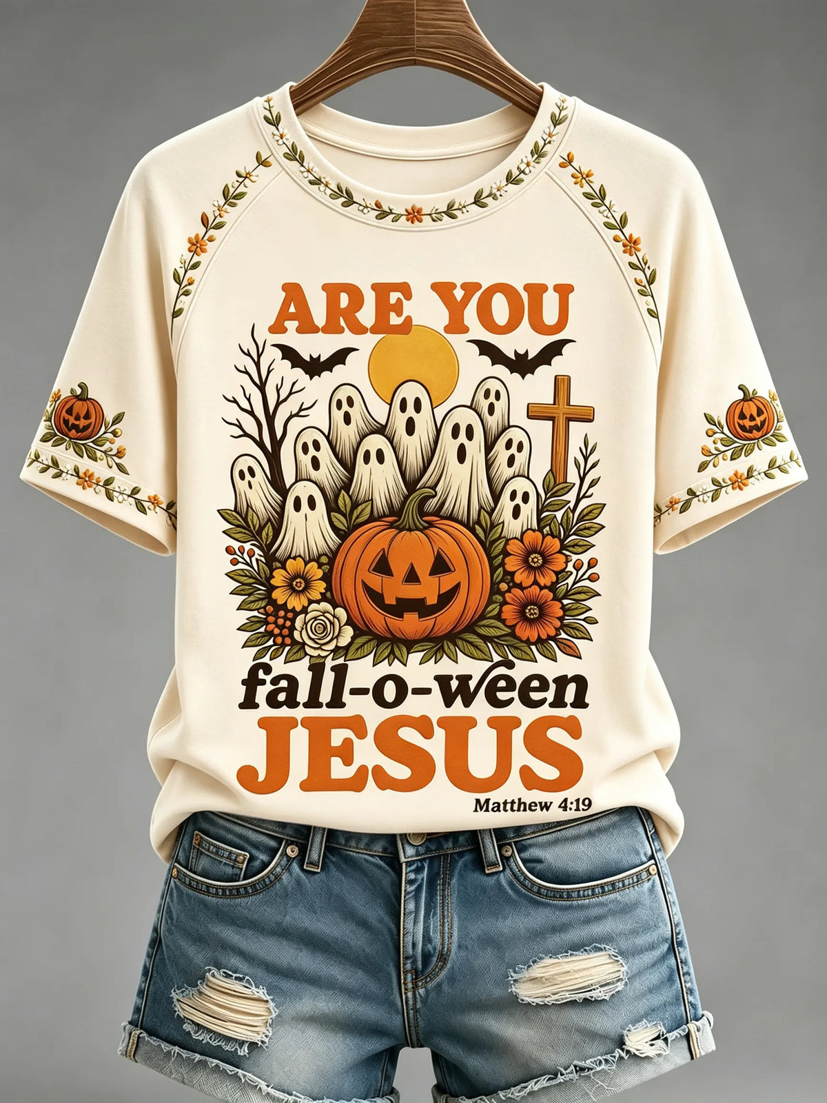 Women's Vintage Autumn Ghost Faith Print T-shirt