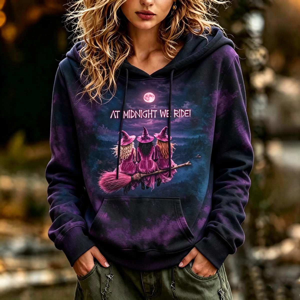Women's Retro Halloween Witch Print Hoodie