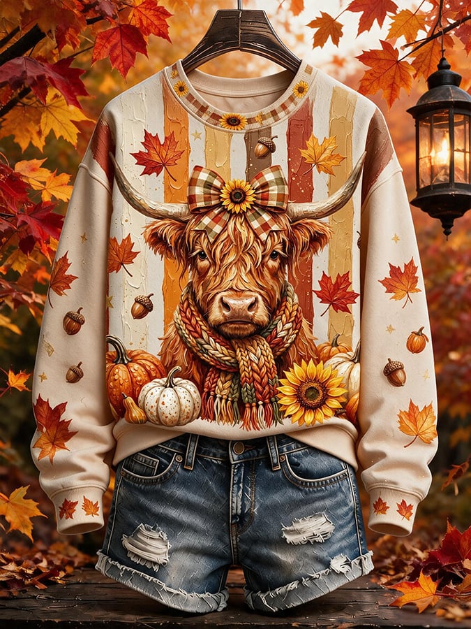 Women's Autumn Highland Denim Print Sweatshirt