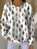 Women's Retro Cat Print Long Sleeve Top