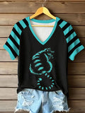 Women's Retro Cute Cat  Print Raglan Short Sleeve T-Shirt