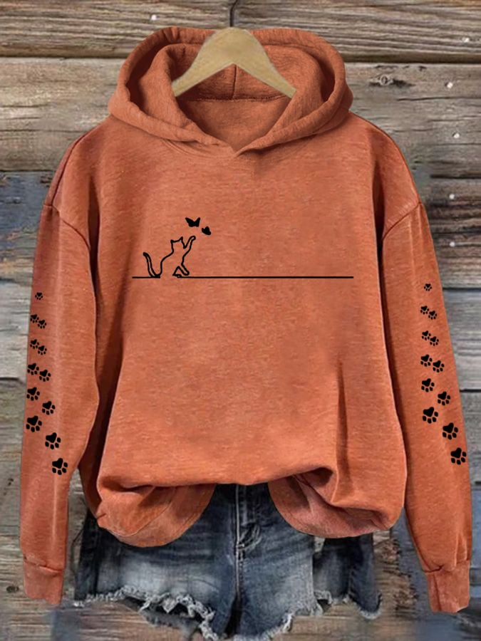 Women's Cat and Butterfly Print Sweatshirt