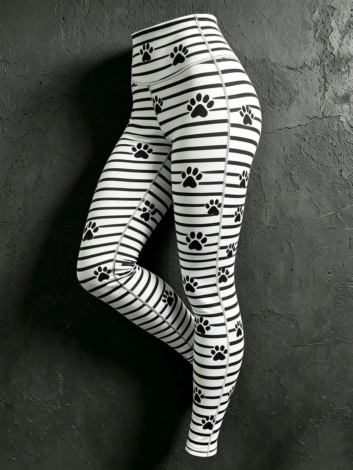 Women's Cat Paw Striped Print Leggings