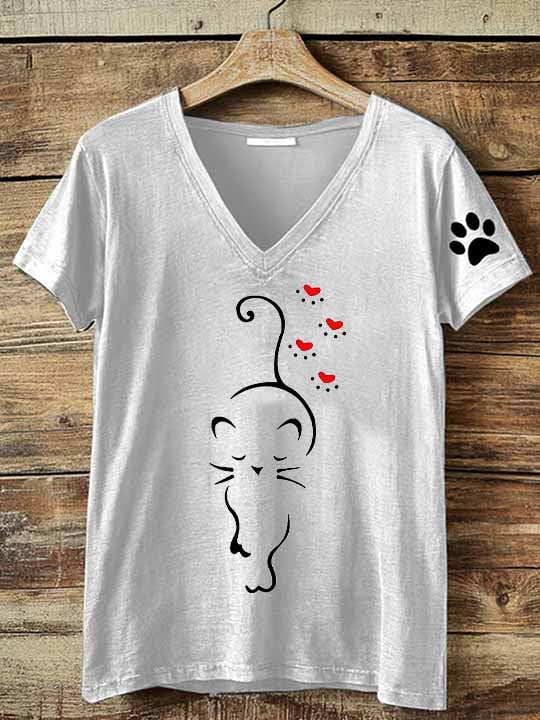 Women's Retro Cat Print T-Shirt