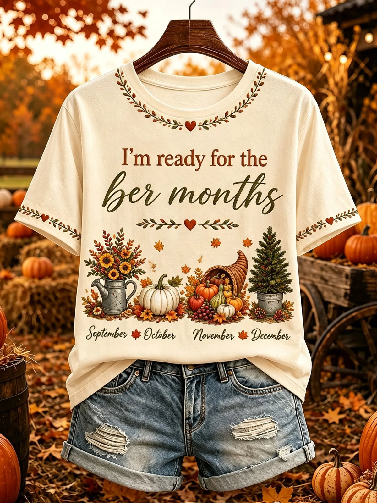Women's Retro "i'm Ready For The Ber Months" Printed Casual T-shirt