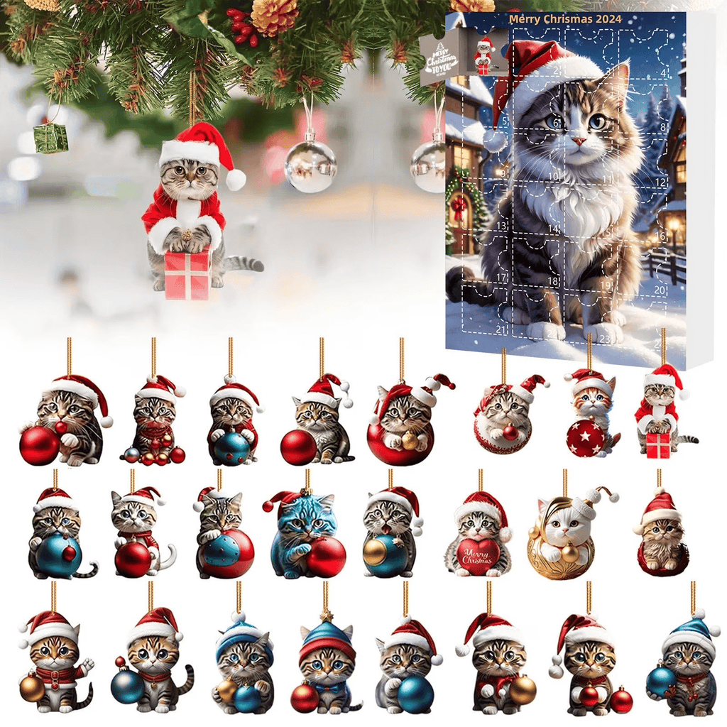 2026 Cats Advent Calendar, Advent Calendar 2026, Countdown for Cats Christmas 24 Days Christmas Advent Calendar with Hanging Decoration for Cats in 2D Acrylic(2D Acrylic Flat)