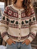 Women's Alpine Deer And Tree Pattern Knitted Cardigan Sweater