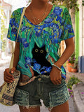 Women'S Casual Cat Print Short-Sleeved T-Shirt