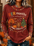 Women's Retro Autumn Casual Round Neck Long Sleeve T-shirt