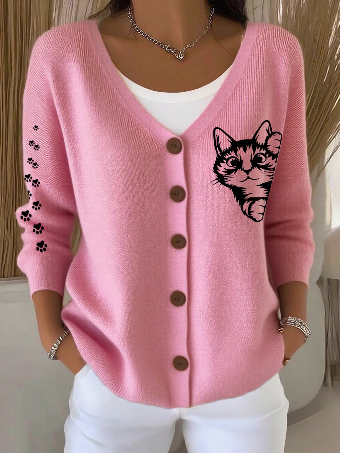 Women's Cute Cat Print Casual Cardigan