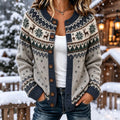 Women's Nordic Style Reindeer Snowflake Tree Print Knitted Cardigan
