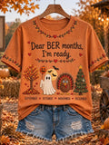 Women's "dear Ber Months I'm Ready" Autumn Ghost Turkey And Christmas Tree Graphic T-shirt