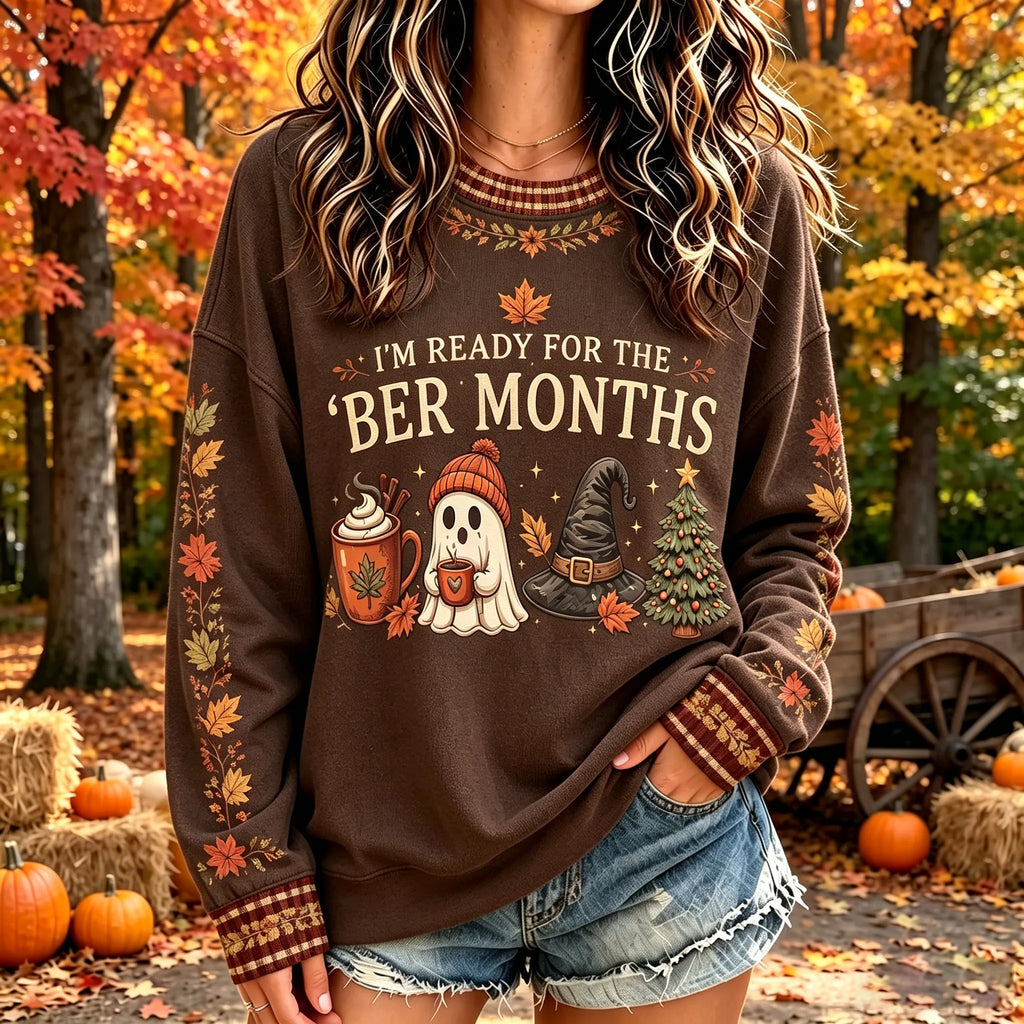 Women's Retro I'm Ready For The 'ber Months Print Crew Neck Sweatshirt