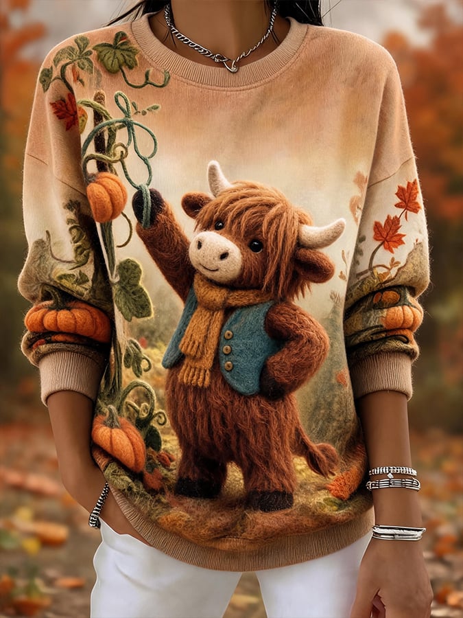 Women's Autumn Highland Denim Print Sweatshirt