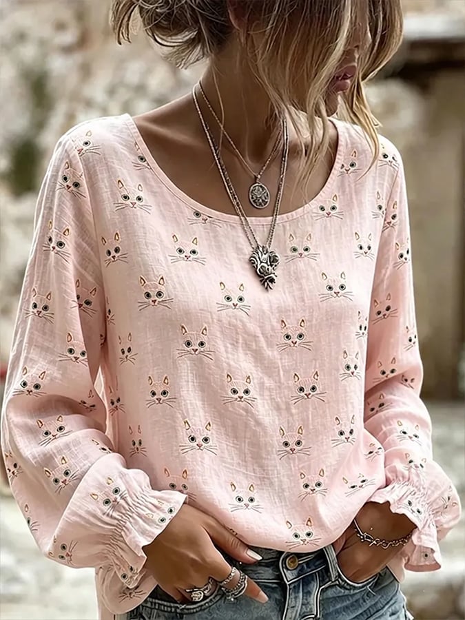 Women'S Casual Top With Cute Animal Print