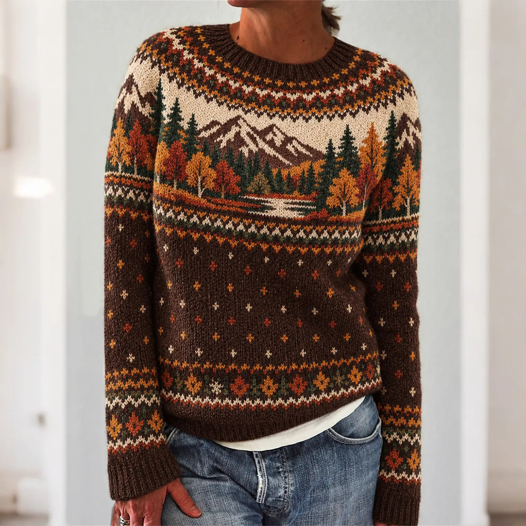 Women's Autumn Landscape Pattern Design Leisure Long Sleeve Sweater