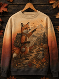 Women's Vintage Woodland Camping Animal Graphic Print Sweatshirt