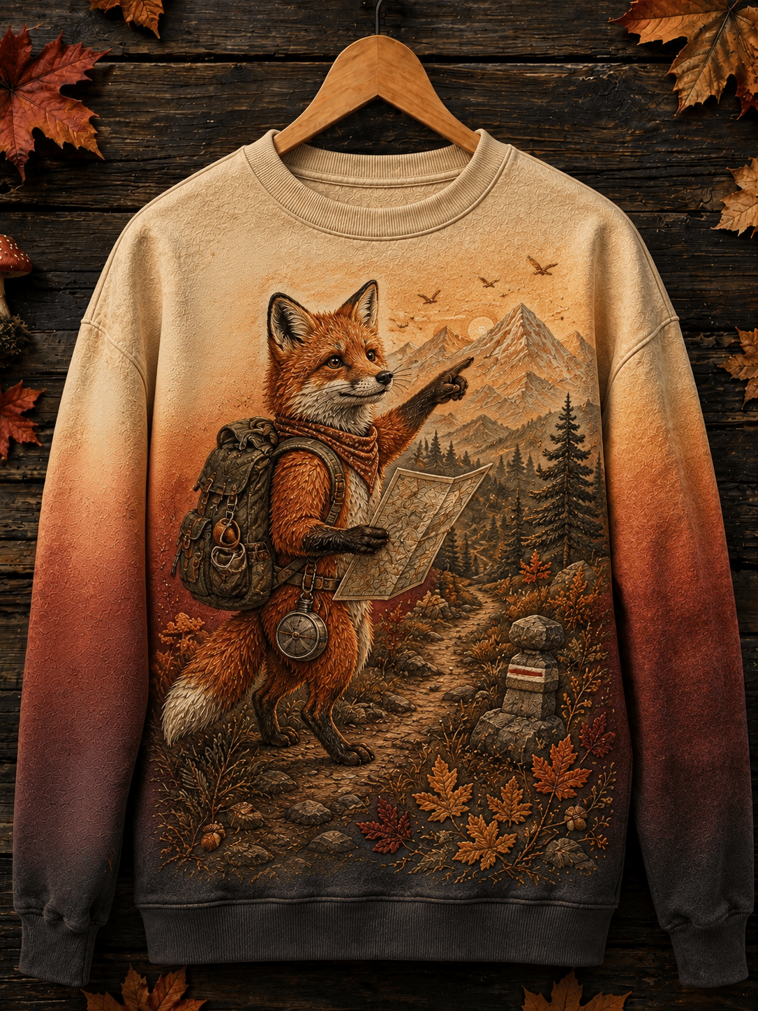 Women's Vintage Woodland Camping Animal Graphic Print Sweatshirt
