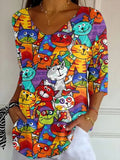 🐾Buy 3 Save 10%🐱Women's Retro Funny Animal Cat Print Shirt💛100% For Shelter Pets🐱🐶