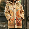 Women's Vintage Floral Art Print Hooded Cardigan Sweater