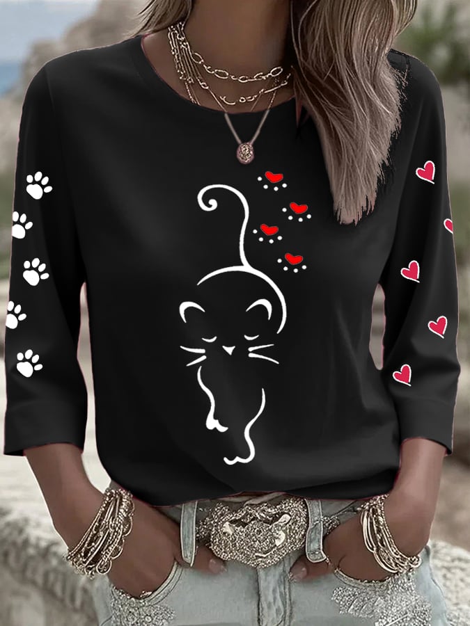 Women's Retro Animal Cat Print T-shirt