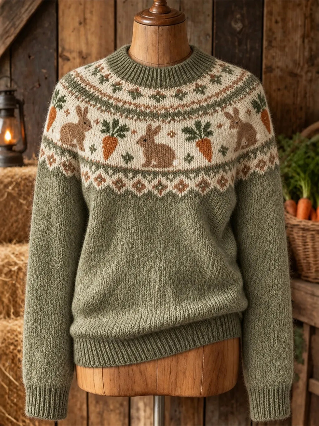 Women's Retro Bunny Ethnic Patterns Cozy Fair Isle Style Knit Sweater