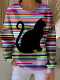 Women's Animal Print Knit Crew Neck Long Sleeve Top