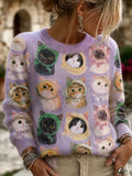 Women's Kitten With Headscarf Art Print Crewneck Sweater