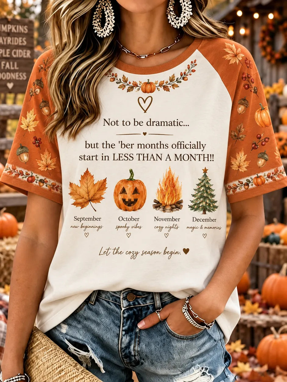 Women's Vintage Halloween Fall Print Crew Neck Short Sleeve T-shirt