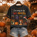 Women's I'm Ready For The 'ber Months With Black Cat Print Casual Crew Neck T-shirt