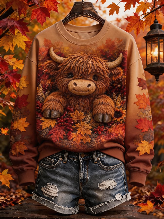 Women's Autumn Highland Denim Print Sweatshirt