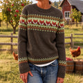 Women's Vintage Fox Jacquard Knit Cozy Crew Neck Sweater