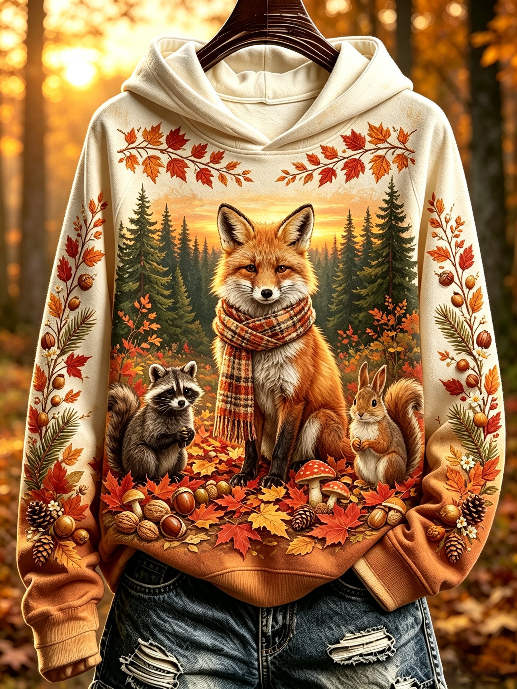 Women's Autumn Fox Print Hoodie