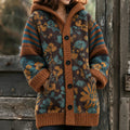 Women's Vintage Floral Print Knitted Hooded Cardigan