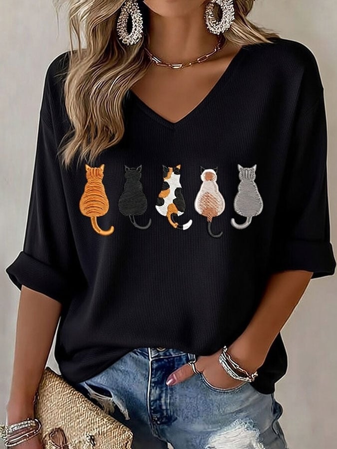 🐾 Buy 3 Save 10%🐱Women's Casual Cute Cat Print T-shirt💛100% For Shelter Pets🐱🐶