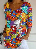 🐾Buy 3 Save 10%🐱Women's Retro Funny Cat Print Shirt💛100% For Shelter Pets🐱🐶