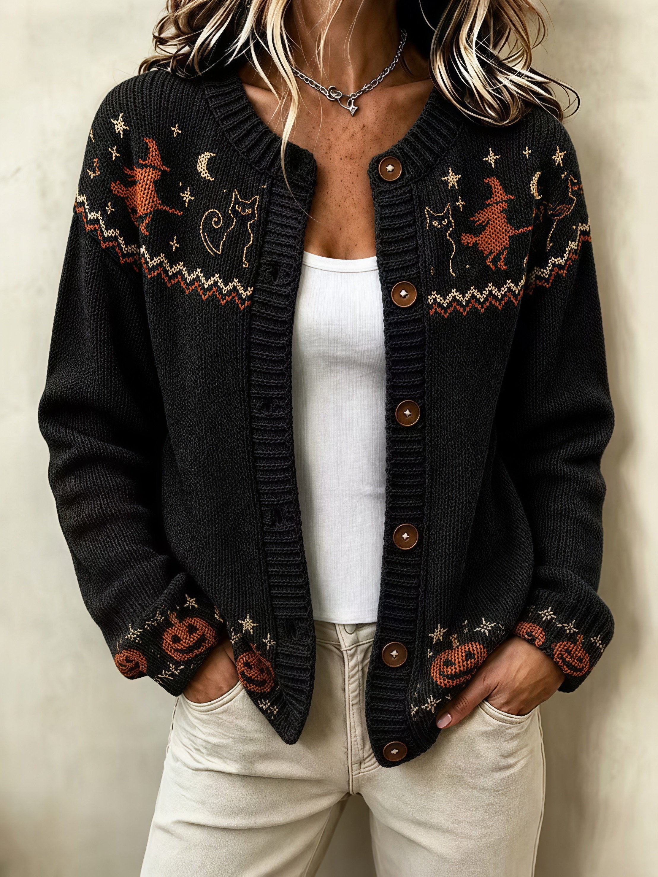 Women's Autumn Pumpkin Print Cardigan